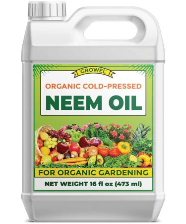 Growel Organic Neem Oil, High Azadirachtin Content Cold Pressed Neem Oil - Neem Seed Oil for Indoor & Outdoor Plants - 16 fl oz