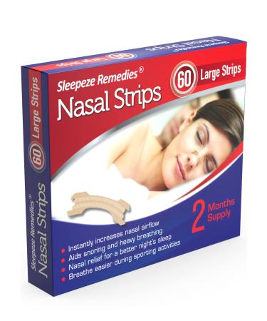 Sleepeze Remedies x60 Nasal Strips Large Nose Strip to Stop Snoring Snoring Strips to Help You Breathe Through Your Nose Anti Snore Nasal Strips for Snoring (Large x60)