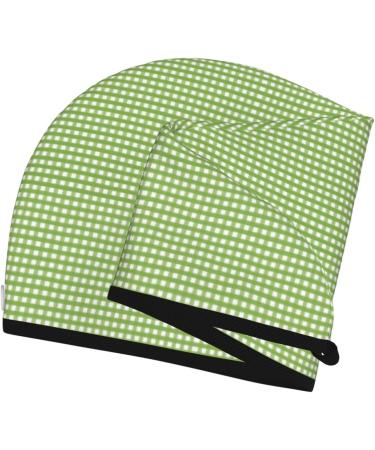 Hair Towel Wrap - Quick Drying Green Gingham Towel Turban with Button | International Shipping - Buy Online on GoSupps.com