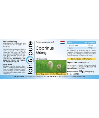Fair & Pure - Coprinus 650mg (Coprinus Comatus) - natural mushroom powder - vegan - Buy Online on GoSupps.com