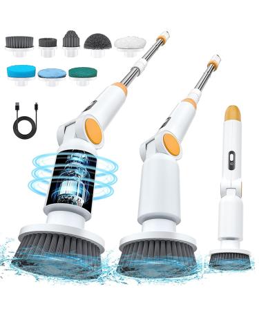 Electric Spin Scrubber Cordless Shower Scrubber for Cleaning with 8 Replacement Head IPX7 Waterproof Electric Scrubber 2 Speeds Adjustable 90-180 Clean Gaps for Tub Tile Floor