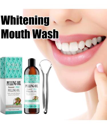 Coconut Mint Mouthwash for Whitening Teeth & Fresh Breath | Gum Care Set + Tongue Scraper | 100 ml - Buy Online on GoSupps.com
