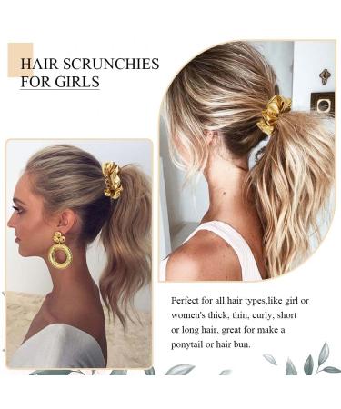 Bartosi Gold Hair Scrunchies - Pack of 2 | Elastic Hair Ties for Women and Girls | Sparkly Metallic Ponytail Holder | Fashion Hair Accessories - Buy Online on GoSupps.com