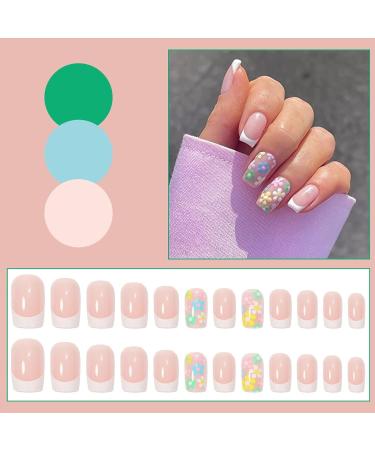 Square French False Nails 24Pcs with Flower Pattern - Short Acrylic Stick on Nails for Women - Black Gradient Fake Nails - Buy Online on GoSupps.com