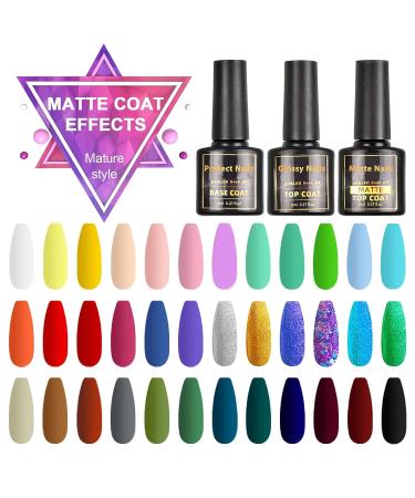 Yocrovv UV Gel Polish Set - 39 Pcs Soak Off Gel Nail Kit | Glossy & Matte Top Coat, Base Coat | 36 Popular Colors - Nude, Neon, Pastel, Glitter | DIY Nail Collection - Buy Online on GoSupps.com