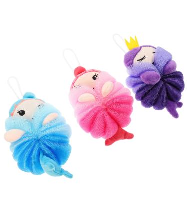 Kisangel 3pcs Bath Ball sponges for Cleaning Shower loofah Cute Shower Sponge loufas Shower Pouf Kids Bath Scrubber luffa sponges Scrubber Balls sponges for Kids mesh Body Child Bath Flower