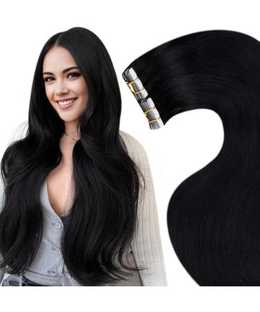 Laavoo invisible tape extensions real hair 65cm black real hair extensions tape skin weft tape real hair extensions black tape in extensions human hair 65g 20pcs #1 66.04 cm 1.1 #1
