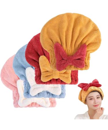 GDSAFS New Super Absorbent Hair Towel Wrap for Wet Hair Soft Absorbent Quick Drying Cap 2024 New Microfiber Hair Towel Quick Drying Hair Towel Wrap with Bow Knot for Women for All of Hair (4PCS)