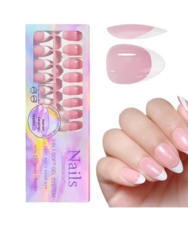 White French Tip Press on Nails | Artificial Full French Nails for Women - Beauty Products for Home Wedding Dating Gathering Traveling Pochy 05
