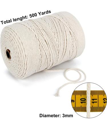 Blisstime 3mm x 500 Yards Natural Cotton Macrame Rope | Soft Twisted Cord for Wall Hangings, Plant Hangers, Crafts | Off-White Cotton Rope for Knitting & Decor - Buy Online on GoSupps.com
