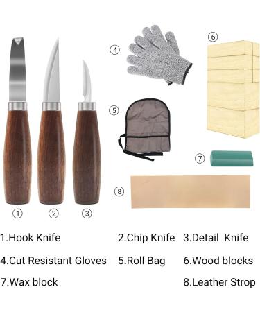 Wood Whittling Kit for Adults and Kids - 3 Carving Knives, 8 Basswood Blocks, Gloves - Beginners Wood Carving Set - Buy Online on GoSupps.com