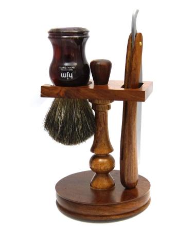 Country house wooden shaving set 3-piece: badger hair shaving brush razor and wooden holder