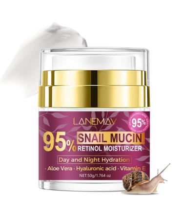 95% Snail Mucin Retinol Cream Snail Repair Cream for Improving Fine Lines & Dryness Skin Elasticity Day and Night Hydration with Aloe Vera Hyaluronic and Vitamin E 1.76 Oz