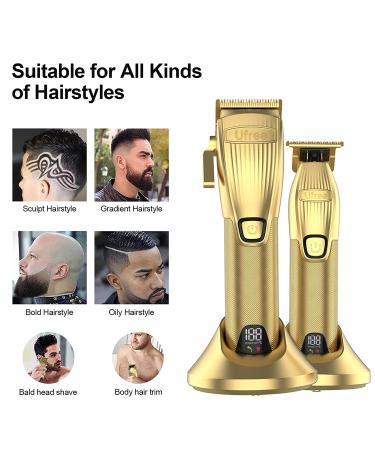Ufree Hair Clippers and Trimmer Set 2022 - Professional Barber Combo with Charging Station, Cordless T-Blade Trimmer, Beard Trimmer, Hair Cutting Kit, Guide Combs - Gold - Buy Online on GoSupps.com