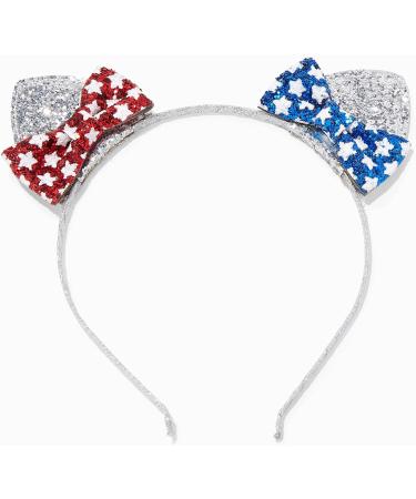 Patriotic Red, White & Blue Glitter Bow Cat Ears Headband for 4th of July - Buy Online on GoSupps.com
