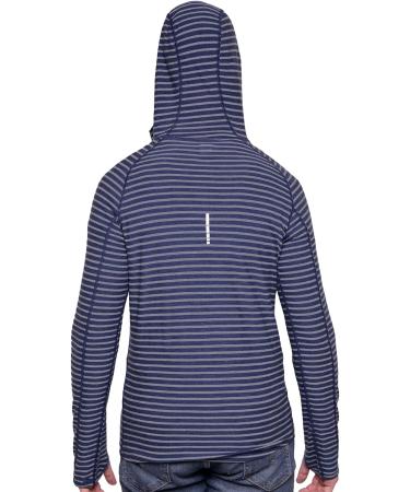 MERIWOOL Men's Lightweight Merino Wool Base Layer Hoodie - Blue Sea Stripe, X-Large - Buy Online on GoSupps.com