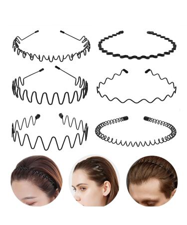 Men's Hair Bands Elastic Wavy Hair Bands Metal Hair Bands for Men a range of Black Non-slip Metal Headbands Outdoor Sports Headbands Everyday Wear (6pcs) 6 PCS
