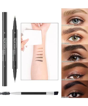 Microblading Eyebrow Pencil Curved Eyebrow Pen 2 in 1 Ended Microblading Eyebrow Pen with Fork Tip and Brush Tip Long-Lasting Sweat Resistance For Natural Makeup All Day (Dark brown) - Buy Online on GoSupps.com