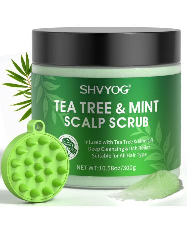 SHVYOG Scalp Scrub Tea Tree Scalp Exfoliator Scalp Exfoliator Scrub for Build Up Itchy Scalp Relief Hair Treatment Nourishing Detox Hair Care with Scalp Massager 10.58 oz TEA TREE 10.58 Ounce (Pack of 1)