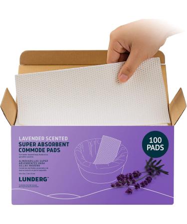 Lunderg Lavender Scented Super Absorbent Commode Pads - Medical Grade Value Pack 100 Count - for Bedside Commode Liners Disposable, Adult Commode Chair, Portable Toilet Bags - Light Scent 100 Count (Pack of 1)