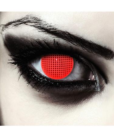 Design lenses colored red Halloween costume contact lenses with grid pattern 1 pair (2 pieces) soft vampire color lenses without strength red screen "