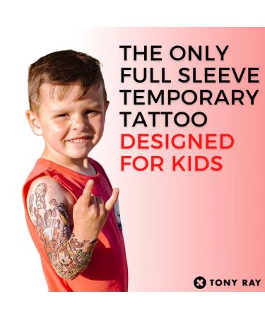 TONY RAY Temporary Tattoo Sleeve for Kids 5-7Y - Premium Waterproof Full Arm Design by Real Tattoo Artists - Zombies Theme - Buy Online on GoSupps.com