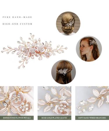 Wedding Hair Clip Hair Accessories for Women Handmade Flower Rhinestone Headpiece Hair Pins for Bridal Bridesmaid Girls (Rose Gold) - Buy Online on GoSupps.com
