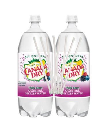 Canada Dry Triple Berry Sparkling Seltzer Water 2 Liter (Pack of 2) With Colorful And White Straws