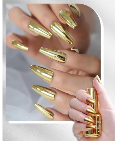 Buy Gold Metallic Gel Glue Polish 18ml - Holographic Chrome Nail Lacquer for Home DIY Manicure - Long Lasting Shine Effect - Buy Online on GoSupps.com