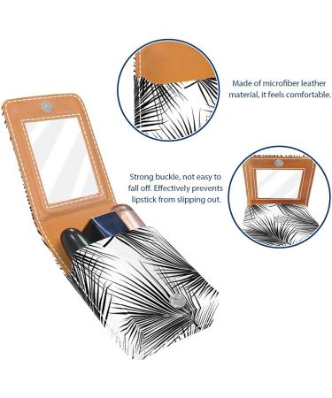 Travel Lipstick Organizer Case - Portable Makeup Bag with Mirror | Black Palm Leaf Design - Buy Online on GoSupps.com