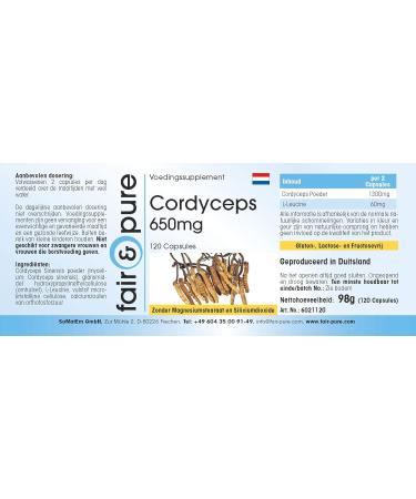 Fair & Pure - Cordyceps 650mg (Cordyceps sinensis) - natural mushroom powder - vegan - 120 capsules - Buy Online on GoSupps.com