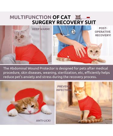 SUNFURA Cat Surgery Recovery Suit | Neuter/Spay Surgical Onesie for Cats | Anti-Licking Protection | Pink/Red (S Small) - Buy Online on GoSupps.com