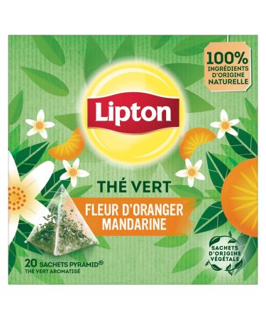 LIPTON Th Vert Aromatis Fleur d'Oranger et Mandarine Infusion Fra che et Fruit e (20 Sachets) - Le lot de 4
