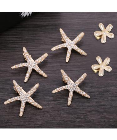 4 Starfish Hair Clips 2 Flower Hair Clips Wedding Accessories Diamond Hair Clips Elegant Non-Slip Hair Accessories for Girls Flower Girl - Buy Online on GoSupps.com