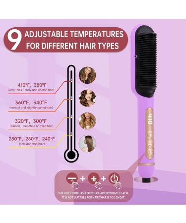 Buy Negative Ionic Hair Straightener Brush - 9 Temp Settings Fast Heating Anti-Scald - Perfect Hair Straightening Comb (Purple) - International Shipping Available - Buy Online on GoSupps.com