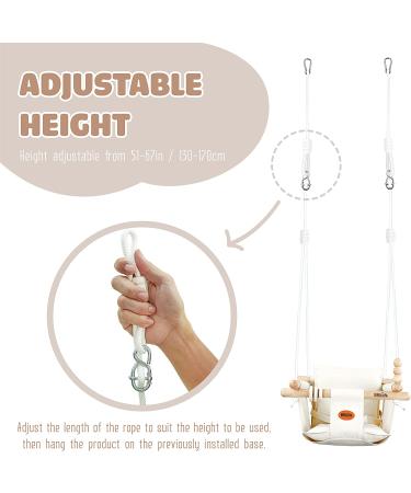 BBkids Canvas Baby Swing with Safety Belt - Indoor/Outdoor Wooden Hammock Hanging Seat Chair for Kids, Cream - Buy Online on GoSupps.com