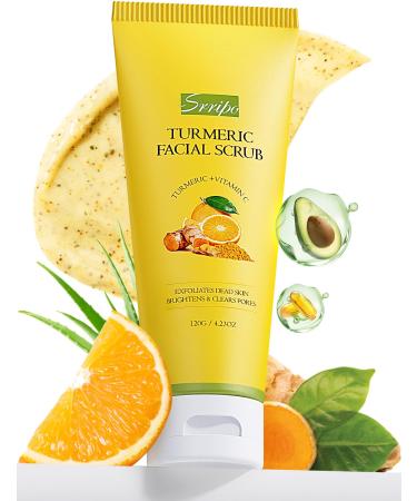 Revitalizing Exfoliation Face Scrub with Vitamin C and Turmeric Gentle Exfoliating Face Wash for Blackheads, Pore Dirt & Dark Spots Daily Balancing Facial Scrub for All Skin Types, 4.23 Fl Oz Turmeric VC