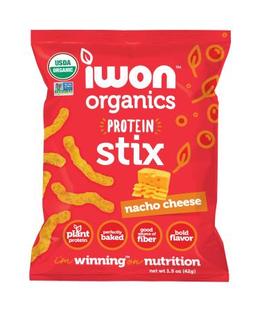IWON Organics Nacho Cheese Flavor Snack Stix, High Protein and Organic Healthy Snacks, 8 Bags, 1.5 Ounce