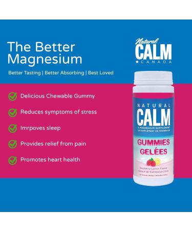 Natural Calm Magnesium Gummies (Raspberry Lemon Flavour) 120 Count - Chewable - Fast Absorbing - Relaxing - Vegan Gluten-free Ages 4 and up - Buy Online on GoSupps.com