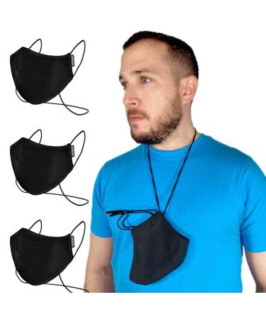 Anilev set with 3 approved washable face masks |Reusable black fabric mask with trailer and 3-layer regulators |Large medium and small masks from Spain