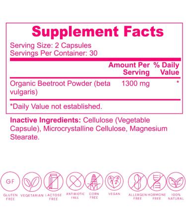 Organic Beetroot Capsules 1300mg - 100% Natural Non-GMO | Boost Nitric Oxide | 60 Capsules - Buy Online on GoSupps.com