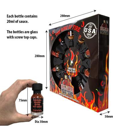 Ring of Fire Chilli Challenge Game Hot Sauce Gift Set - 10 x 20ml Including Carolina Reaper - Perfect Secret Santa & Novelty Gift - Buy Online on GoSupps.com
