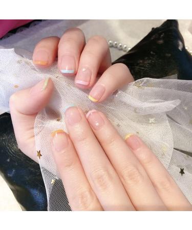 Short Square Shape Press on Nails 24 PCS Artificial Fake Nails with Pearl Decoration Design Full Cover French False Nails for Women and Girls Nail 18 - Buy Online on GoSupps.com