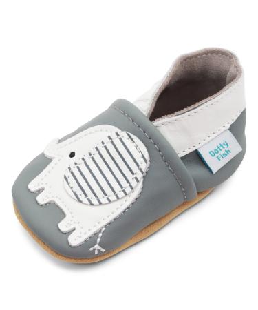 Dotty Fish Soft Leather Baby Shoes for Boys. Toddler Shoes. Non Slip. Animal Designs for Boys and Girls. 0-6 Months - 4-5 Years 12-18 Months Grey Elephant - Buy Online on GoSupps.com