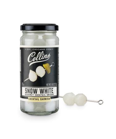 Collins Gourmet Snow White Cocktail Onions | Premium Garnish for Cocktails, Bloody Marys, Meat and Cheese Trays and Snacks | Sweet Pickled Onions in Jar, 8oz