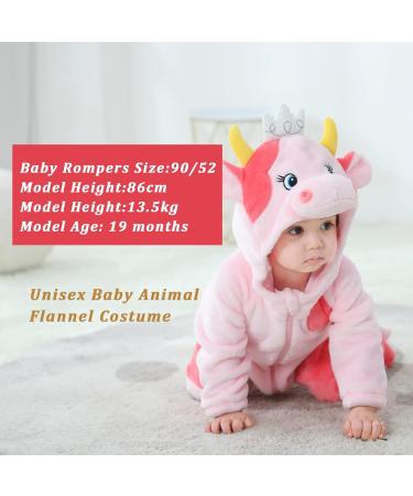 Doladola Baby Hooded Pink Cow Onesie | 18-24 Months Newborn Cartoon Animal Romper - Buy Online on GoSupps.com