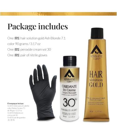 Hair Solution Gold Ash Blonde 7.1 Hair Dye - 90g Permanent Color Peroxide Cream & Gloves | Professional Salon Care for Stunning Beauty - Buy Online on GoSupps.com