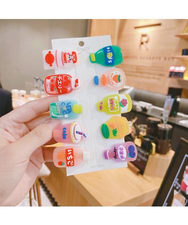 ANK 10 packs of cute ice cream hairpins beverage bottle hairpins bangs clips children s hairpins a variety of matching hairpins (Drink Bottle)