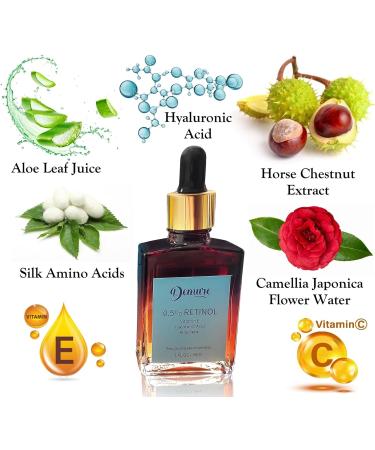 Demure Retinol Serum 0.5% with Hyaluronic Acid Vitamin E Vitamin C and Aloe Vera Anti-Wrinkle Anti-Aging for Face and D collet Balanced Formula 30 ml - Buy Online on GoSupps.com