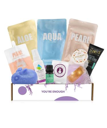 Self Care Gift - Gift Basket for Mom w Cruelty-Free Bath Body & Spa Gift - Bath Bomb  Shea Butter Tin  Bunny Soap  Bath Scented Candles & More - Great Gift for Mom  Women